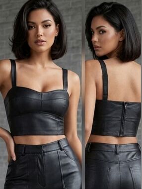 Black Leather Bra  Bustier NWT  Size Large